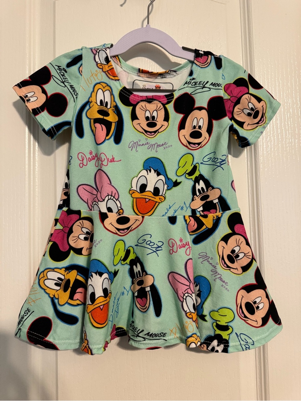 Sugar and Stripes Disney Mint Green Short Sleeve Peplum with Character Faces